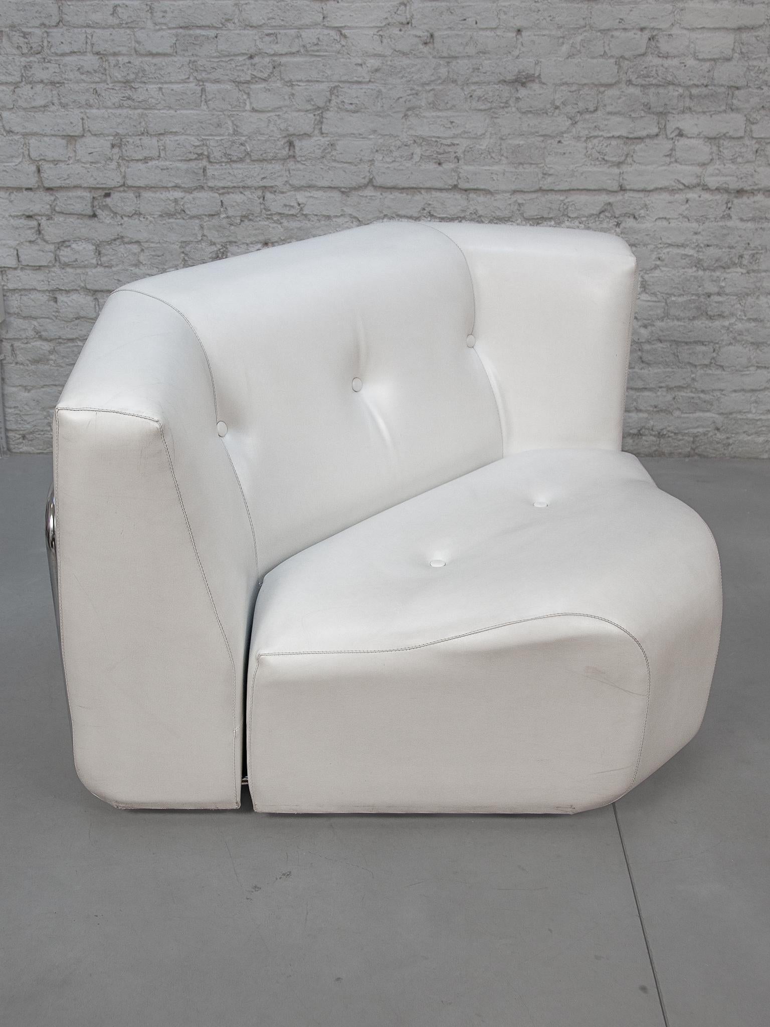 White and Chrome Livingroom set of Adriano Piazzesi Lounge Chairs and Footstools For Sale 7