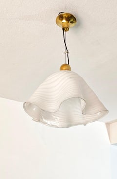 White and Clear Glass Pendant Lamp Fazzoletto Italy 1960s/70s Mid-Century Modern