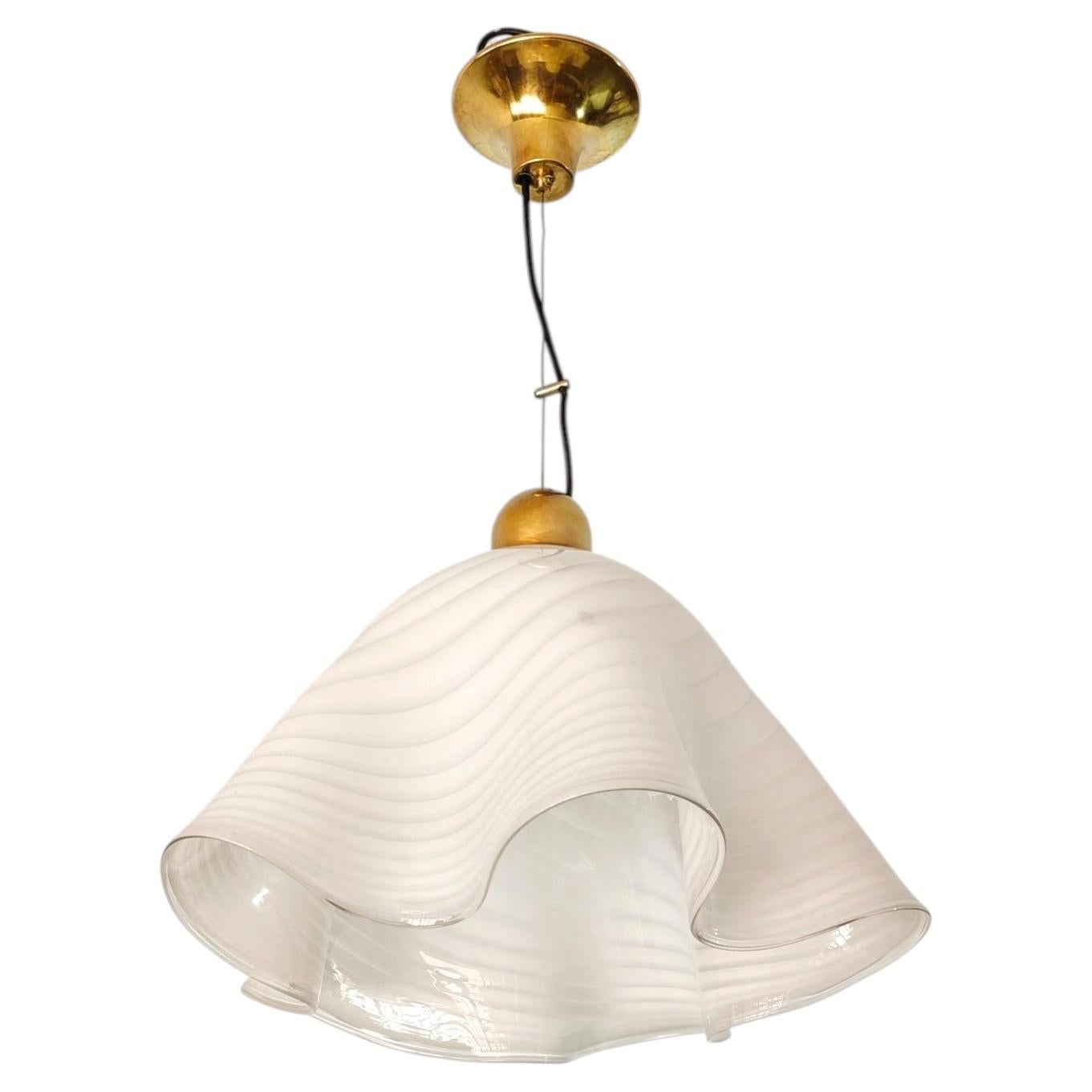 White and Clear Glass Pendant Lamp Fazzoletto Italy 1960s/70s Mid-Century Modern