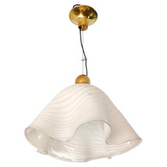 White and Clear Glass Pendant Lamp Fazzoletto Italy 1960s/70s Mid-Century Modern