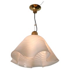 Lámpara Colgante de Cristal Blanco y Transparente Fazzoletto Italia Años 60/70 Moderna de Mitad de Siglo