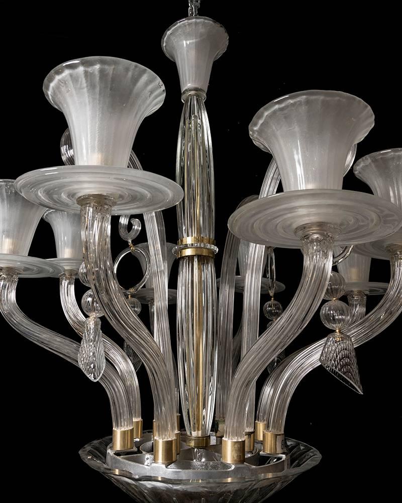 White and Clear Murano Glass Chandelier Eight Arms, 1950s 1