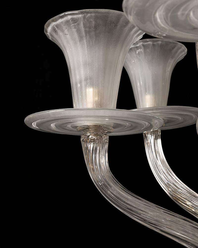 White and Clear Murano Glass Chandelier Eight Arms, 1950s 2