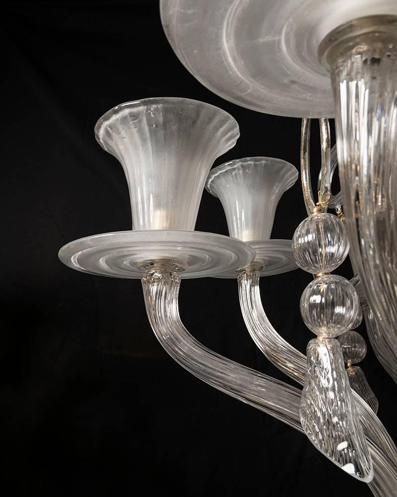 White and Clear Murano Glass Chandelier Eight Arms, 1950s 3
