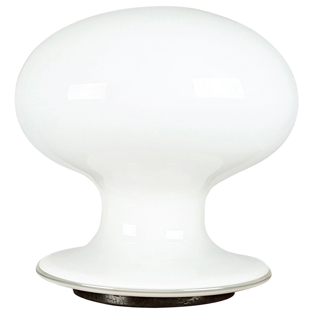White and Clear Murano Glass Mushroom 1960s Table Lamp by Vistosi