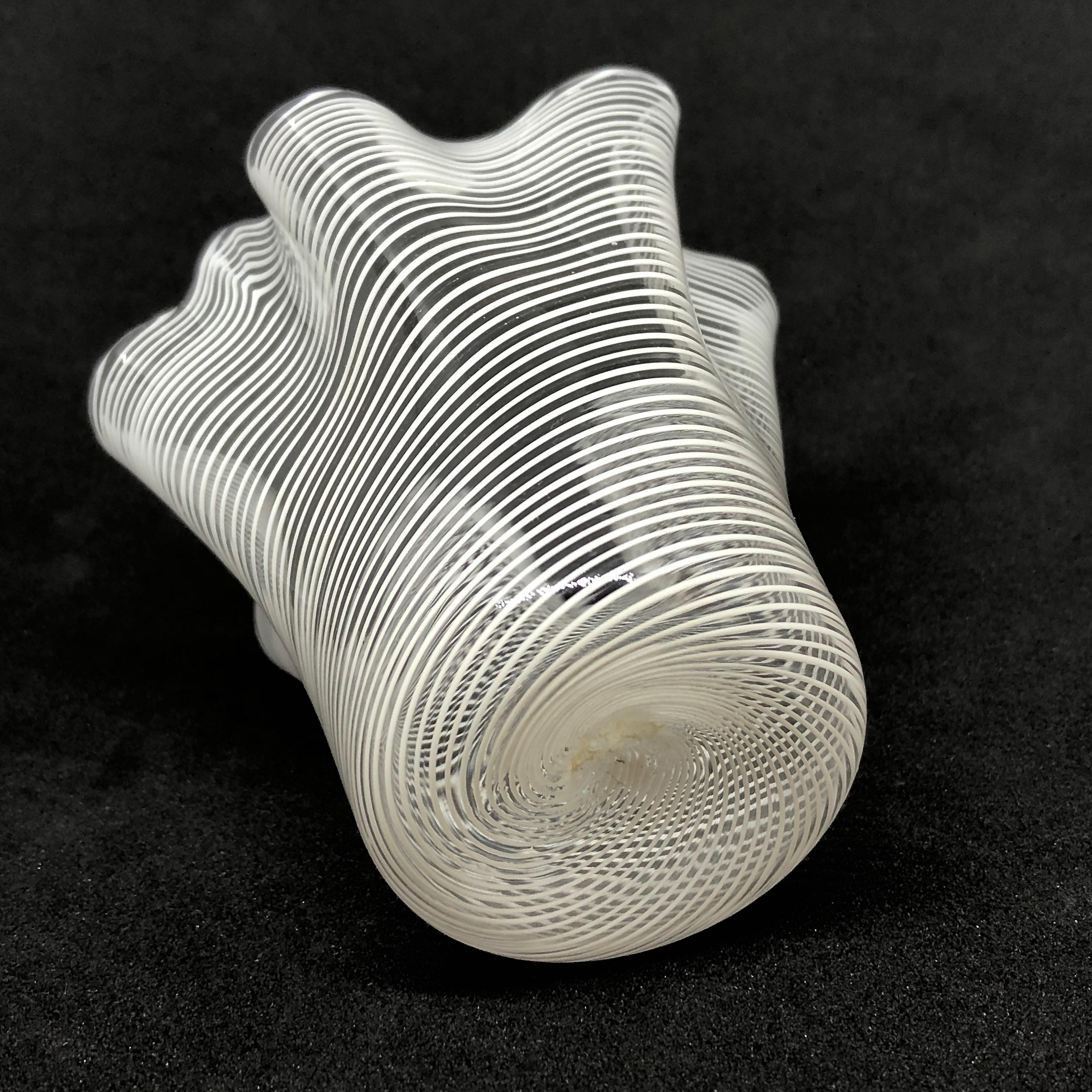 Hand-Crafted White and Clear Swirl Glass Miniature Murano Venetian Glass Vase by Fazzoletto