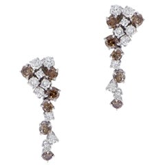 White and Cognac Diamonds White Gold Drop Earrings