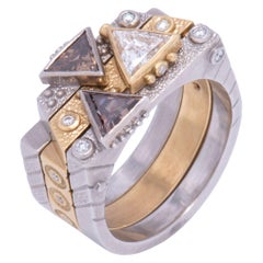 White and Cognac Triangle Diamond Stacking Rings