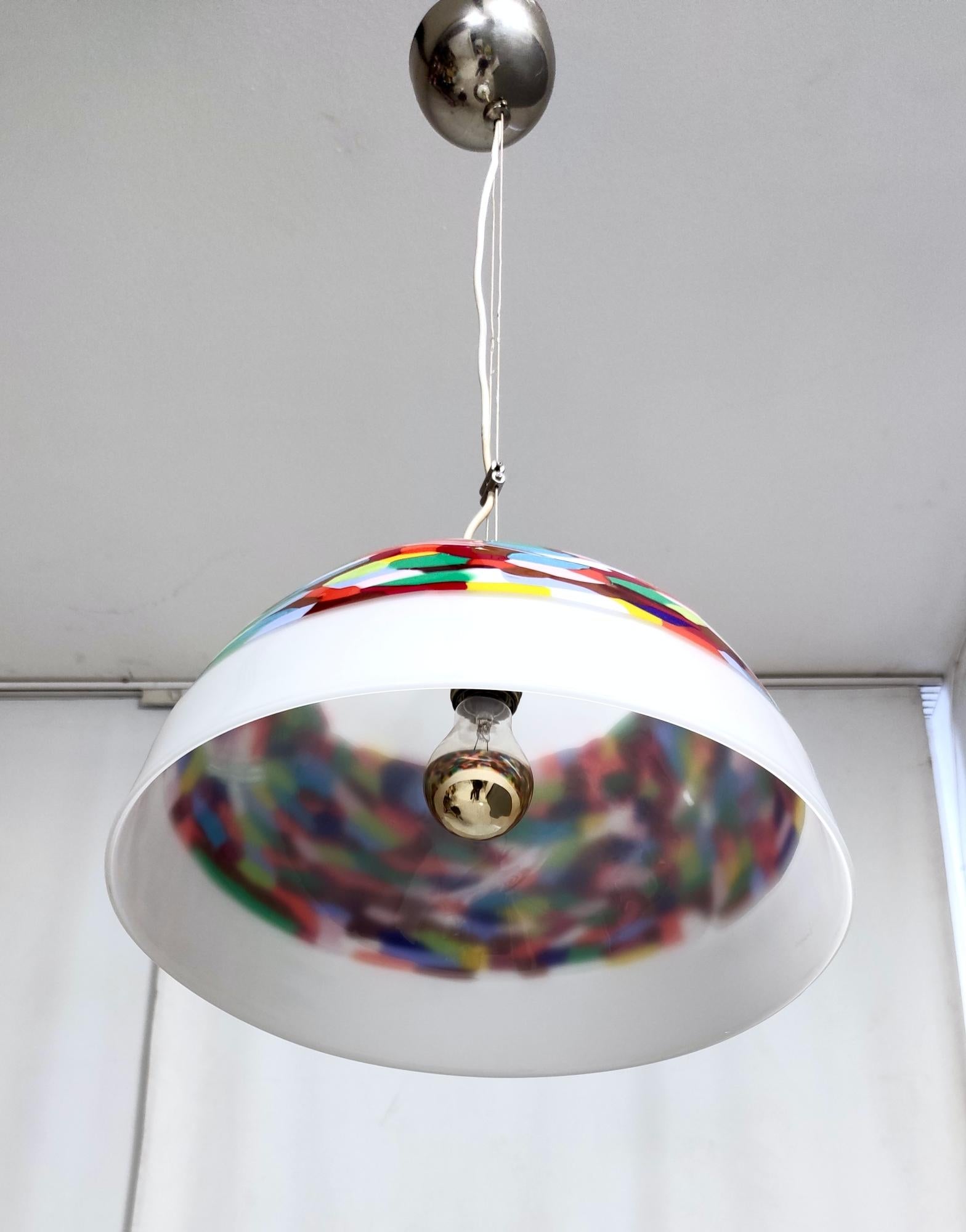 Italian White and Colored Blown Glass and Chrome-Plated Metal Pendant by La Murrina For Sale