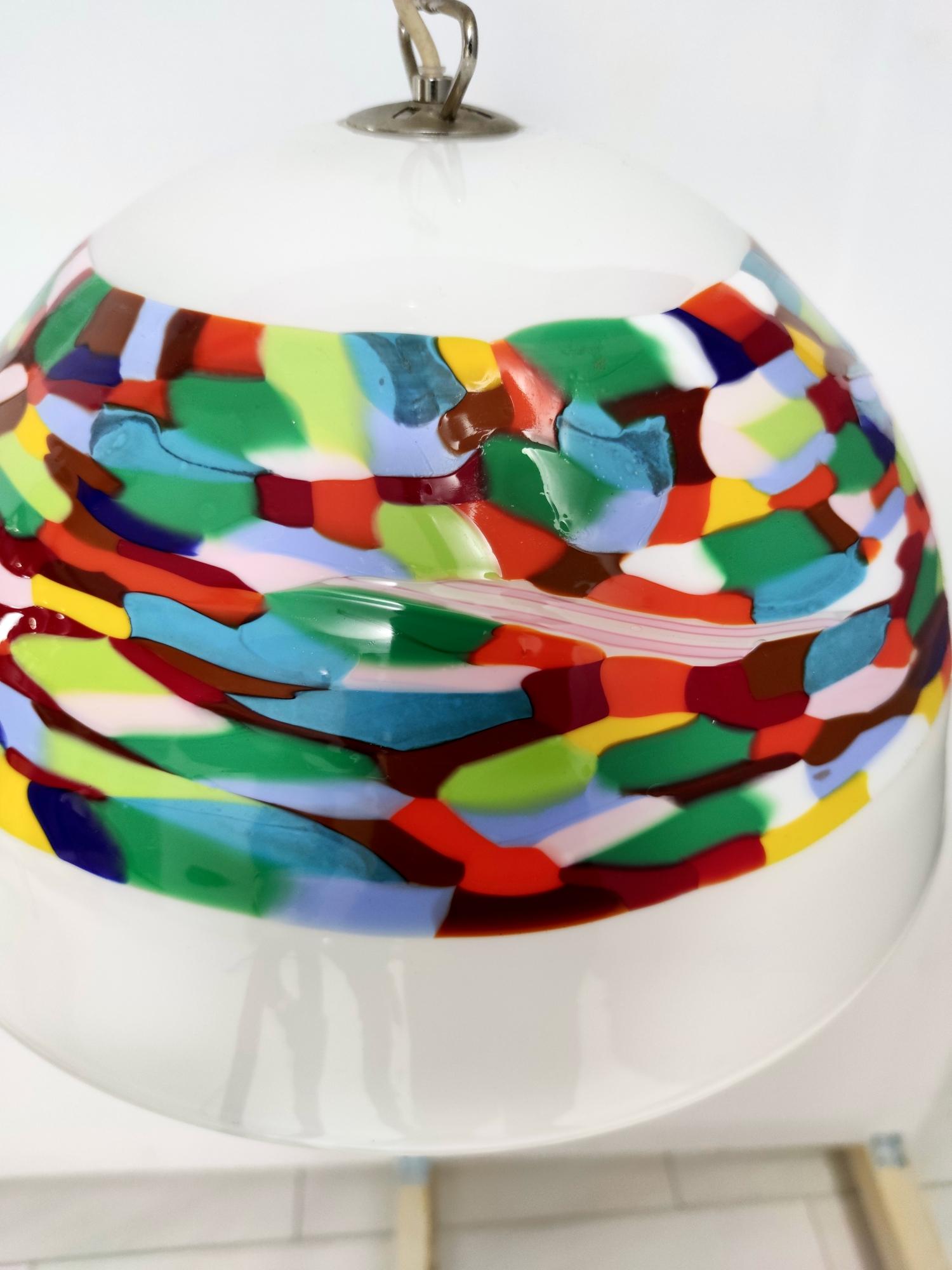 Late 20th Century White and Colored Blown Glass and Chrome-Plated Metal Pendant by La Murrina For Sale