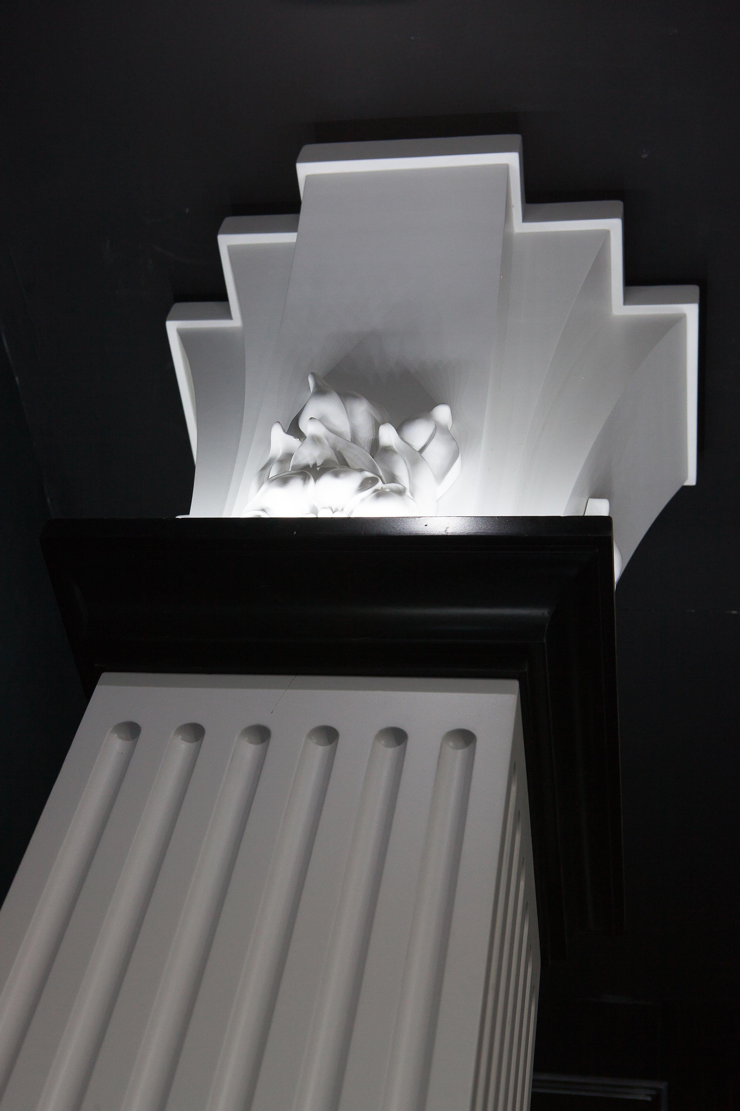 Neoclassical Revival White and Ebony Solid Wood Decoration Column for Interior Design For Sale