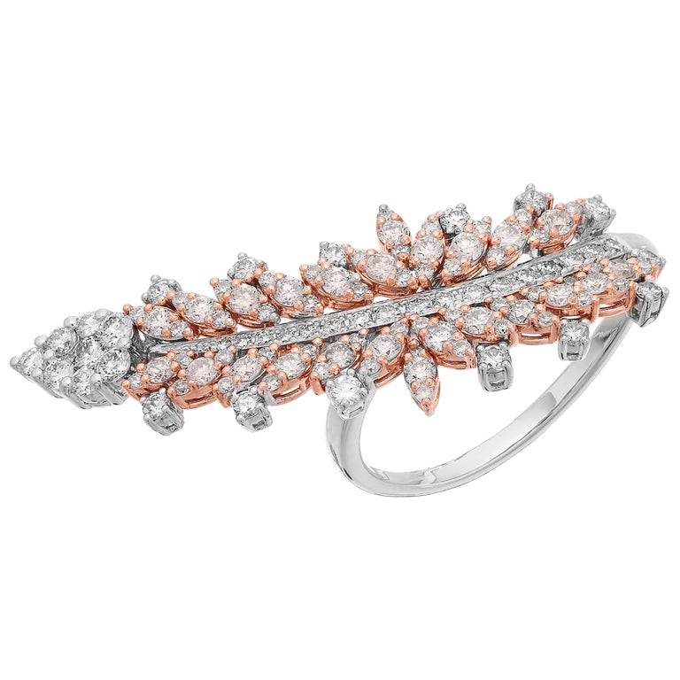Yessayan, Modern Design White and Pink Diamond Statement Finger Ring