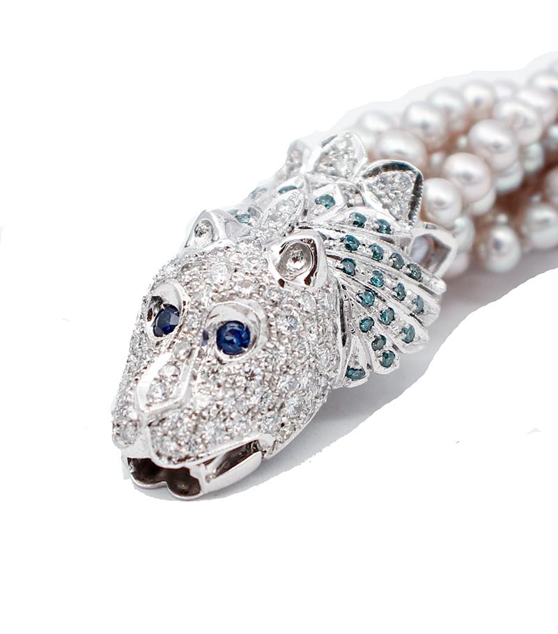 Mixed Cut White and Fancy Diamonds, Emeralds, Sapphires, Pearls, 14Karat White Gold Bracelet