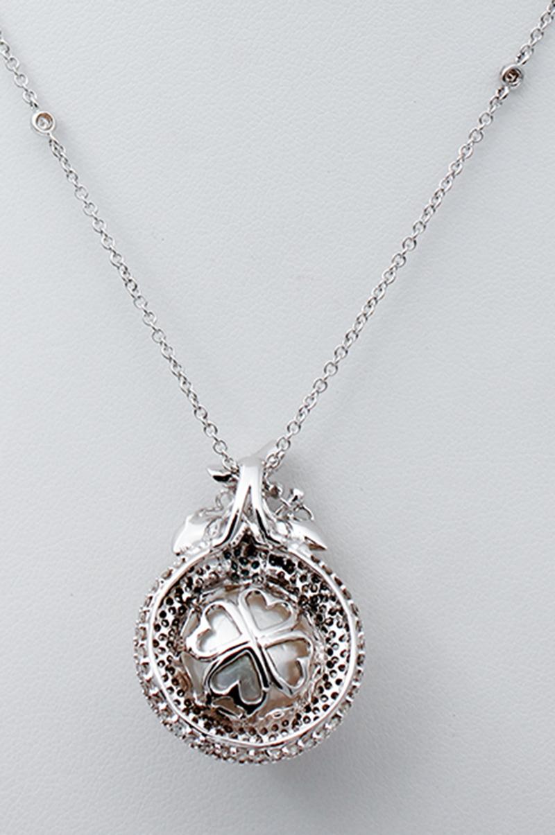 Mixed Cut White and Fancy Diamonds, South-Sea Pearl, 18 Karat White Gold Pendant Necklace