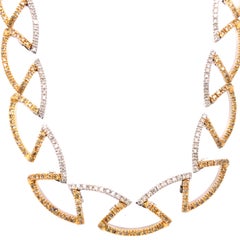 White and Fancy Yellow Diamond Choker Necklace Set in 18 Karat White Gold