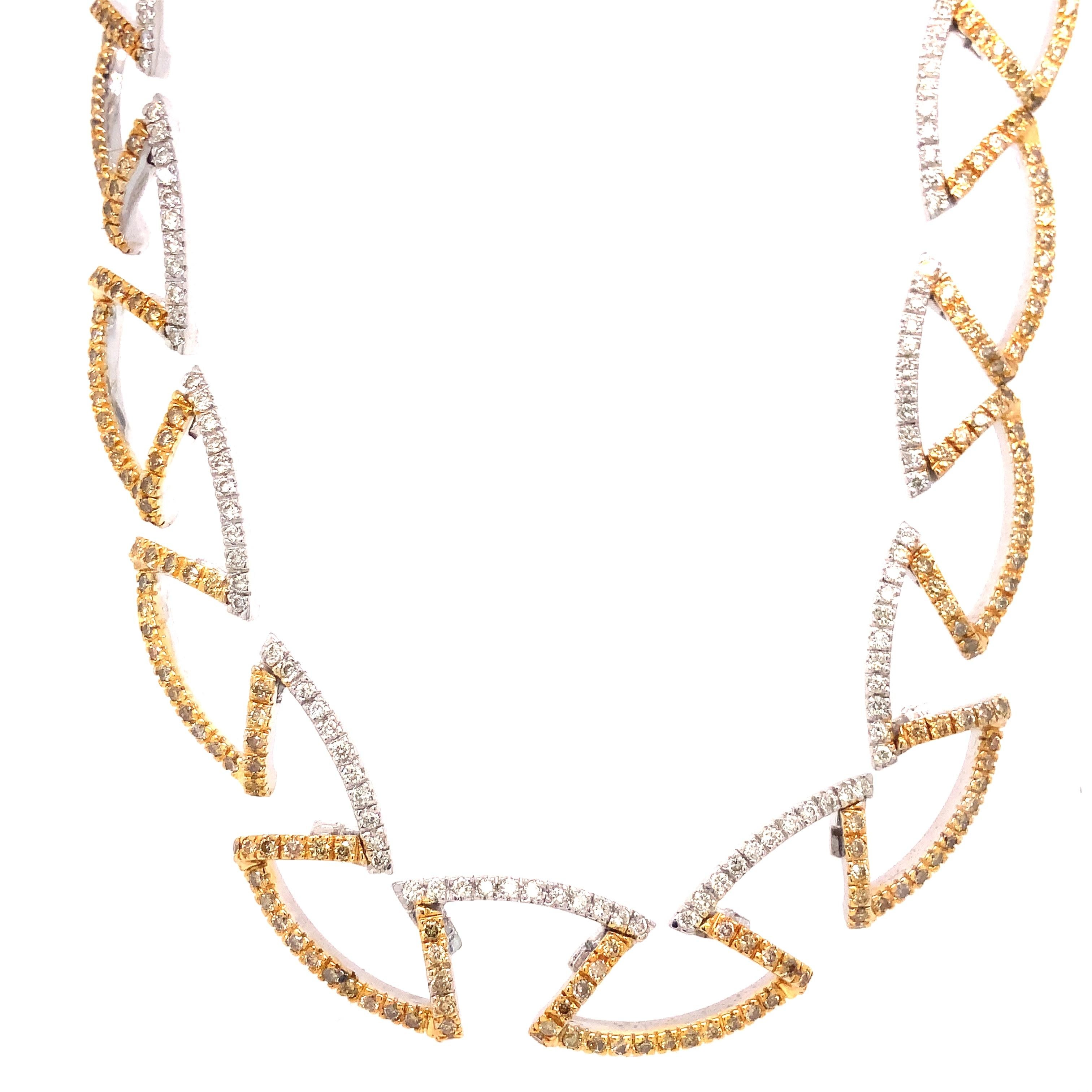Women's White and Fancy Yellow Diamond Choker Necklace Set in 18 Karat White Gold For Sale