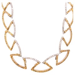 White and Fancy Yellow Diamond Choker Necklace Set in 18 Karat White Gold
