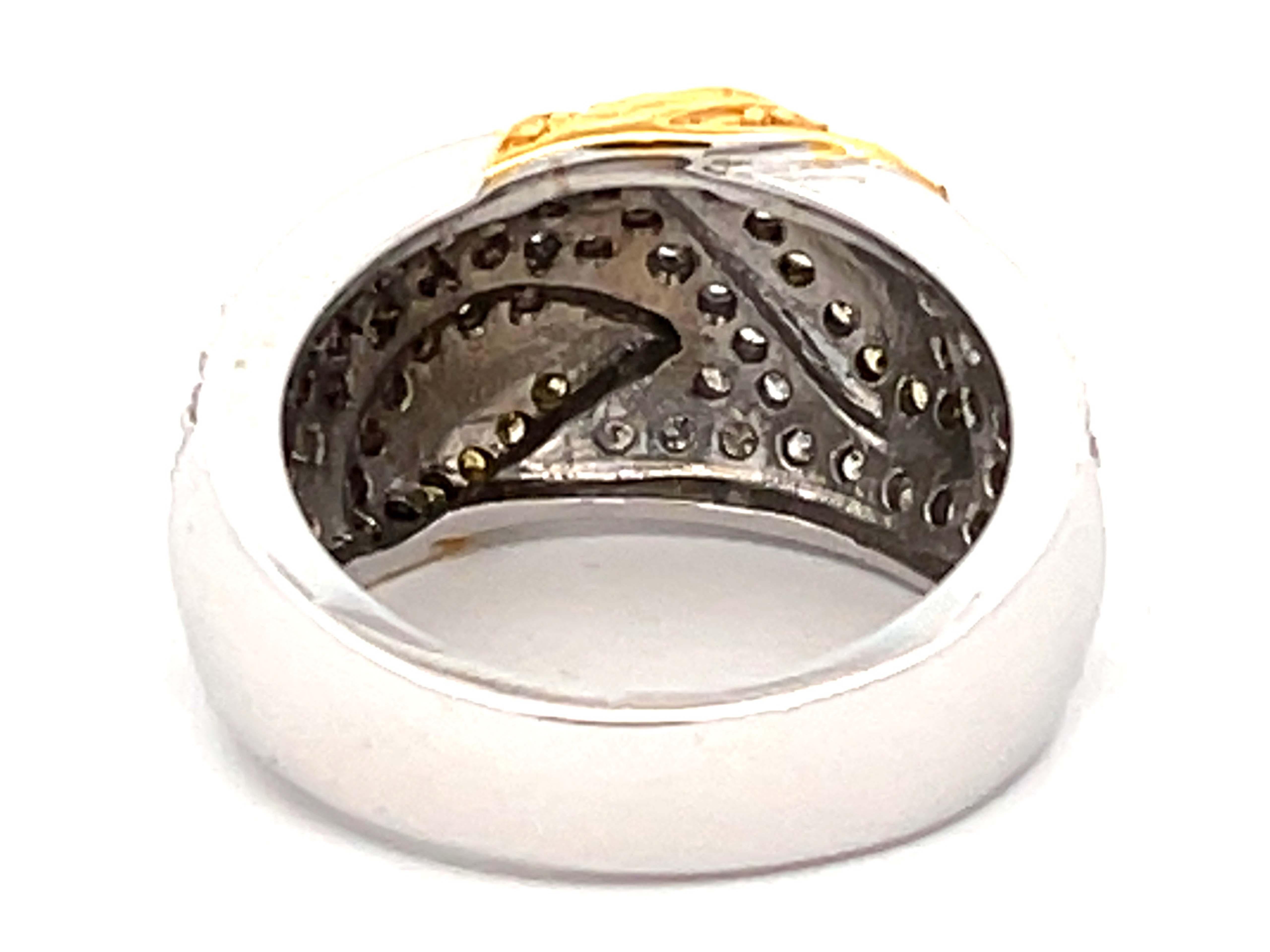 Women's White and Fancy Yellow Diamond Leaf Dome Ring in 14k White Gold For Sale