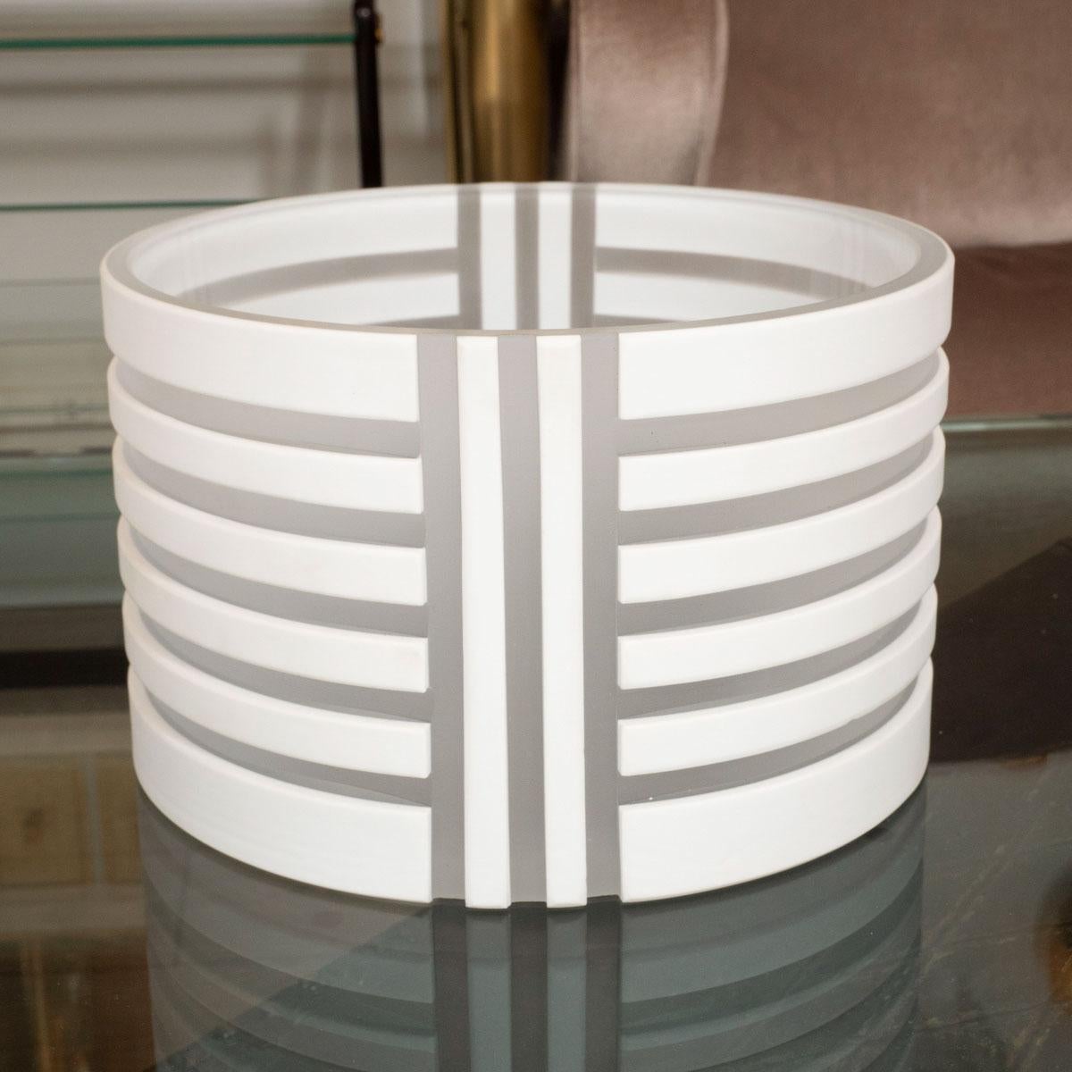 White and frosted glass linear design bowl by Fendi. Signed.