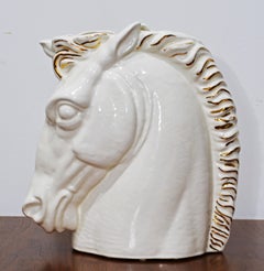 White and Gilt Glazed Art Deco Style Horse Head Vase Signed, 1962