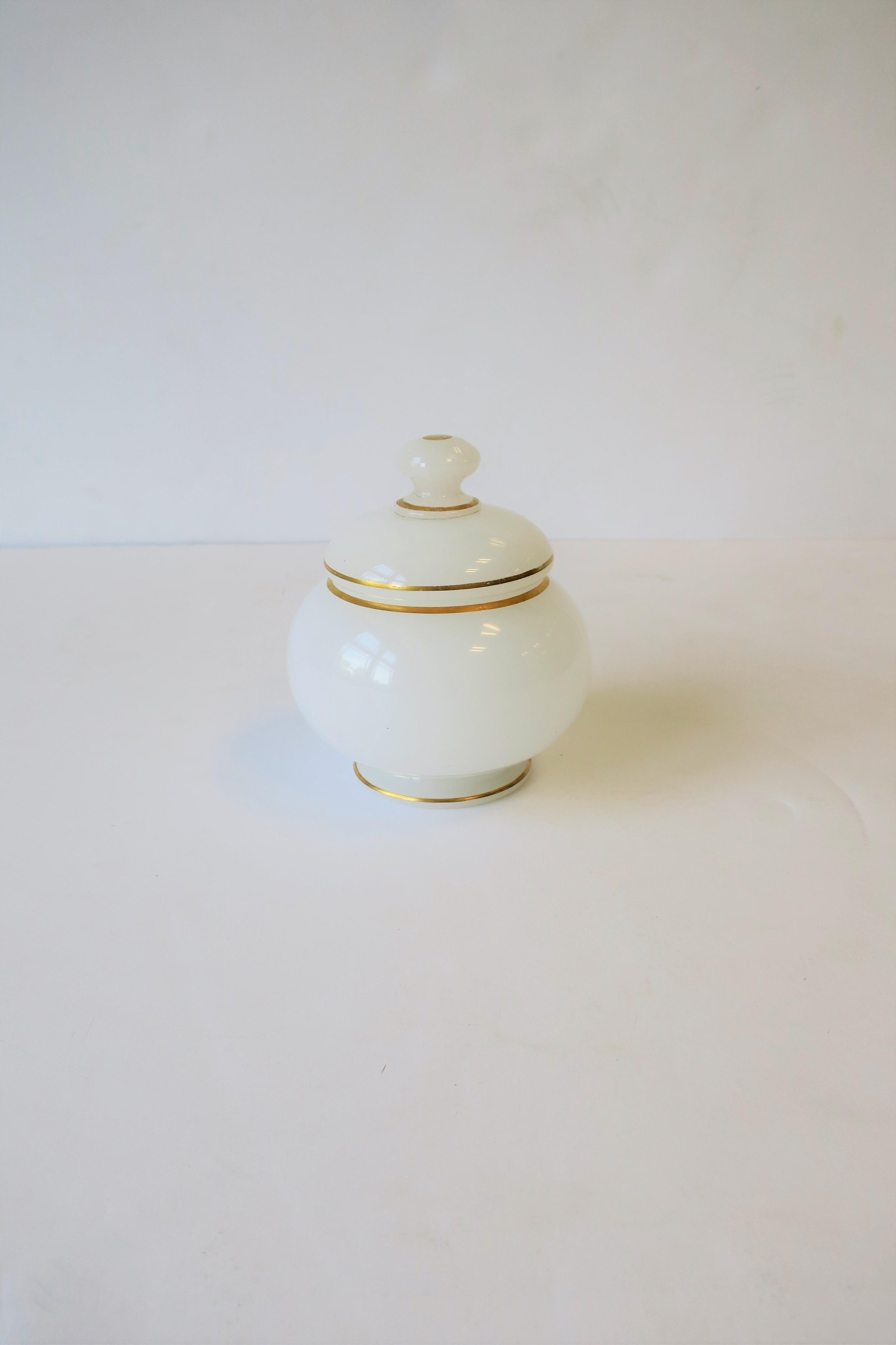 White Opaline and Gold Glass Vanity Bottle or Vessel In Good Condition In New York, NY