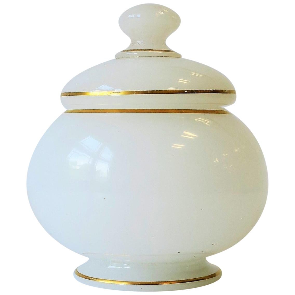 White Opaline and Gold Glass Vanity Bottle or Vessel