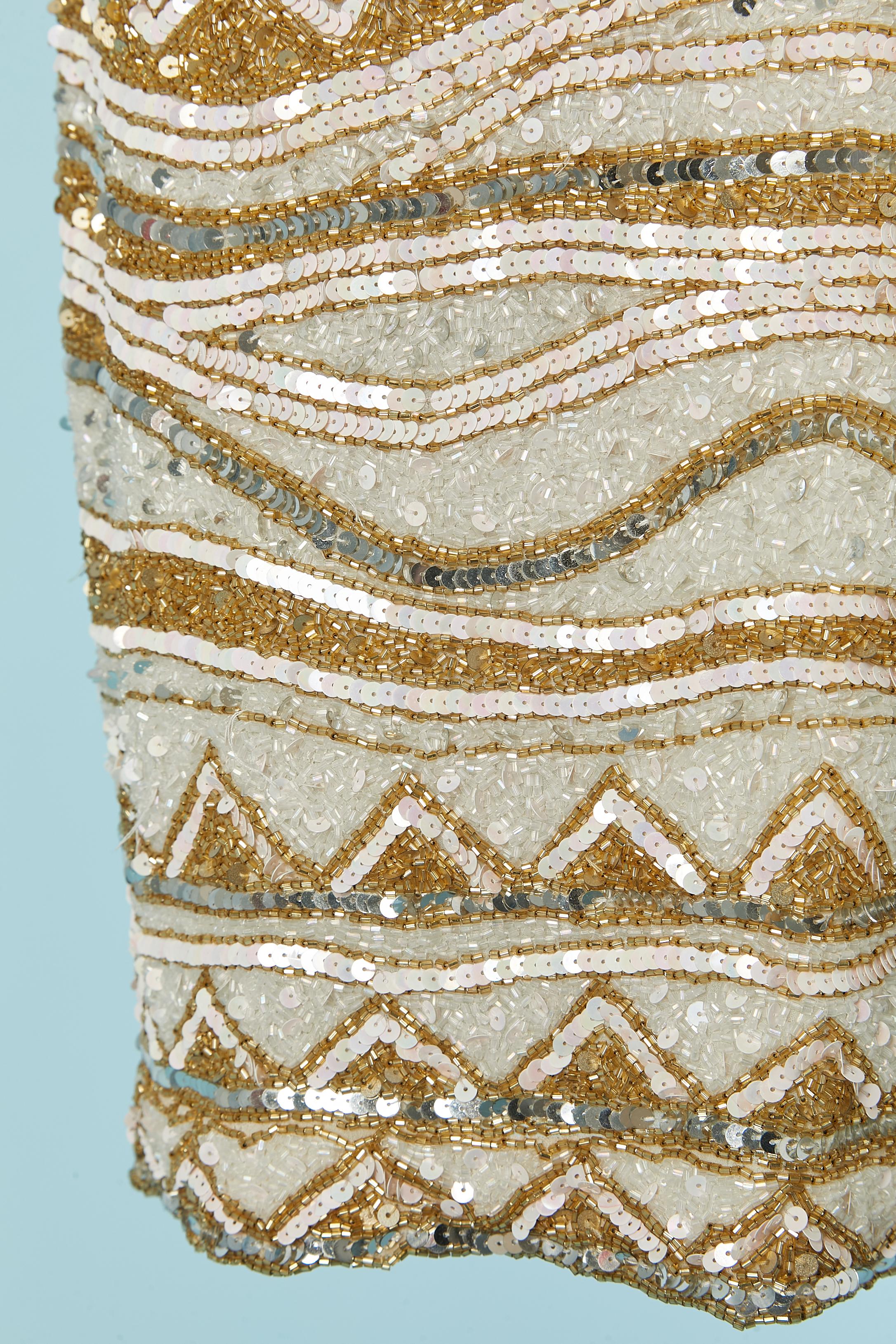 White and gold beaded cocktail dress BLACK TIE In Excellent Condition For Sale In Saint-Ouen-Sur-Seine, FR