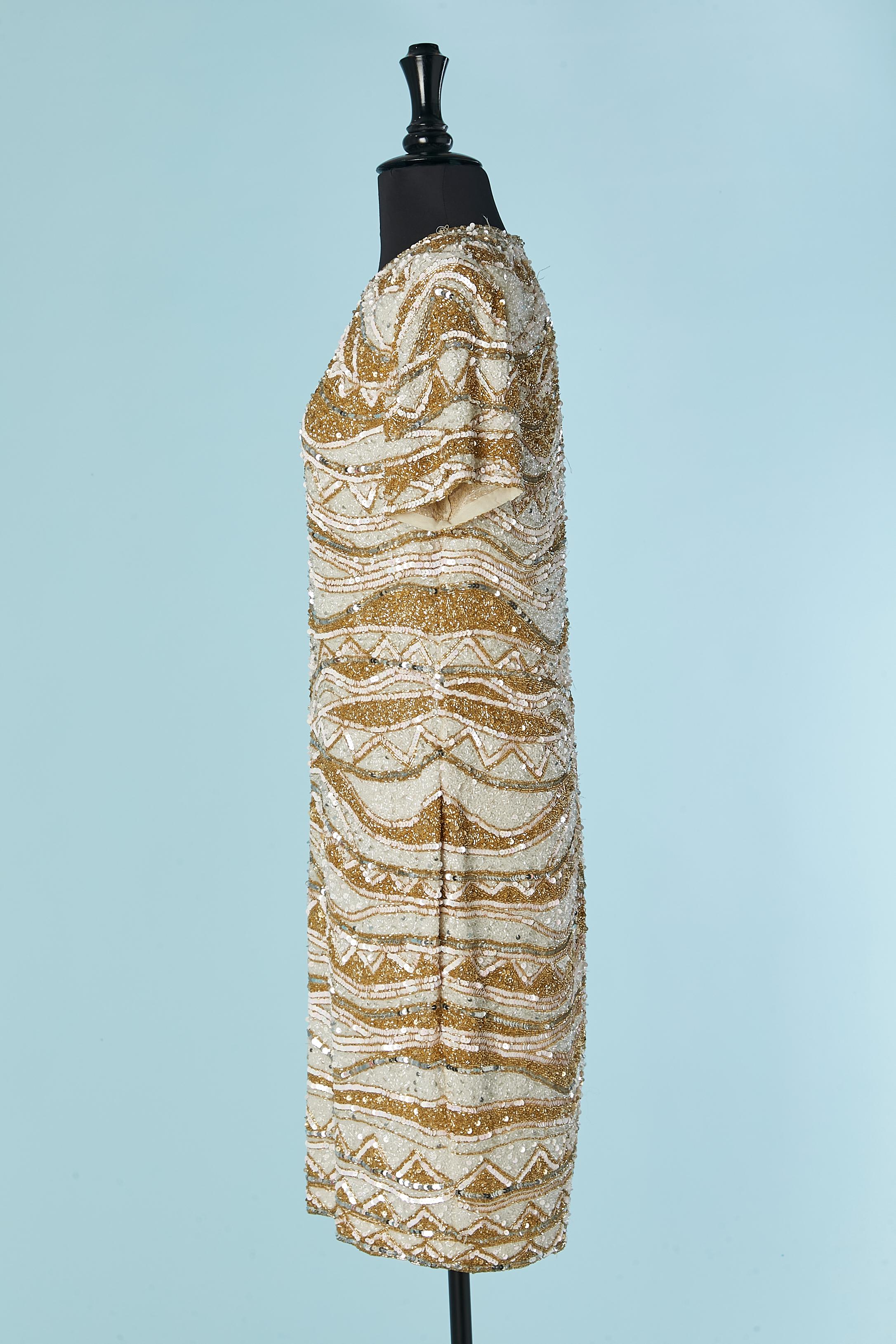 Women's White and gold beaded cocktail dress BLACK TIE For Sale