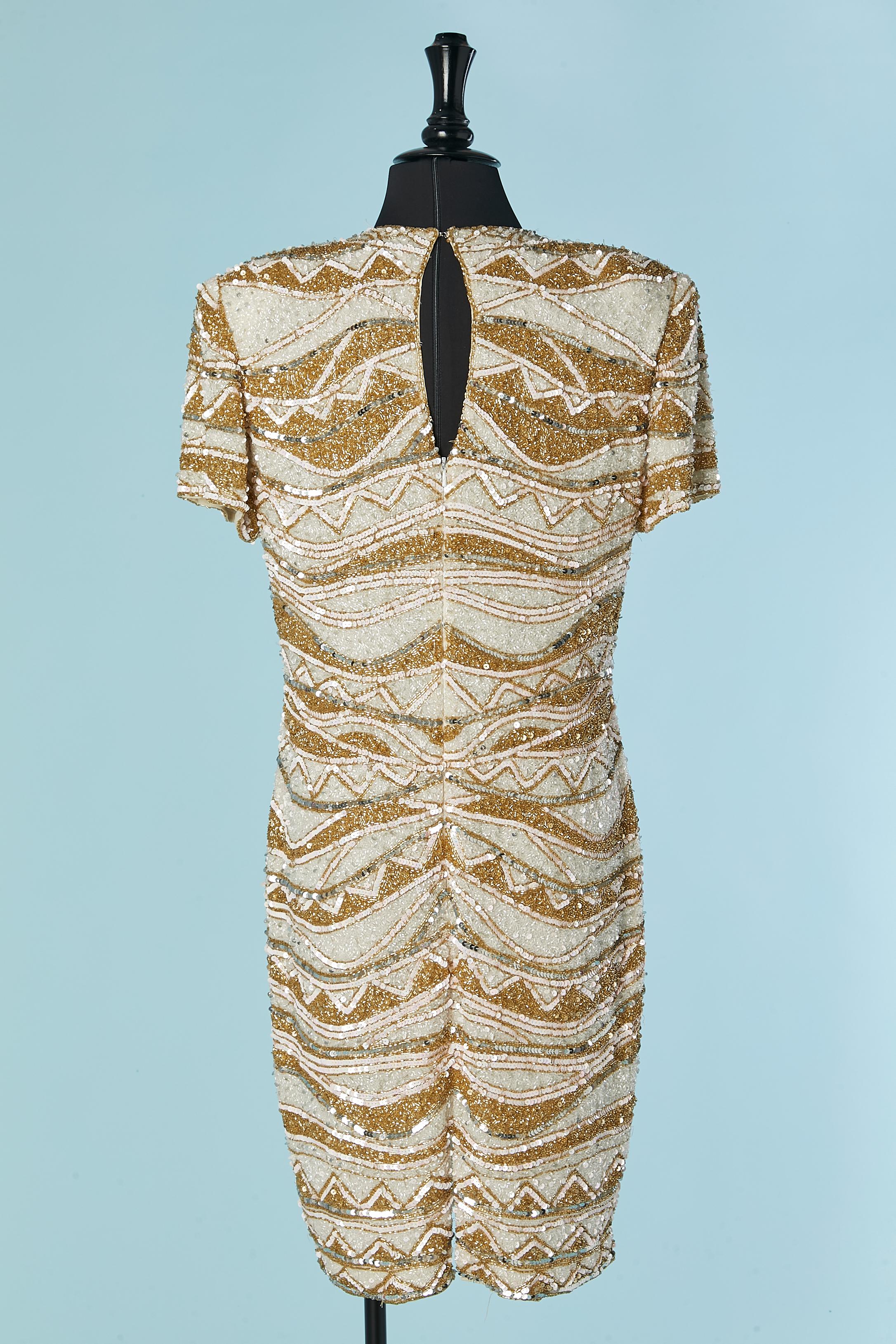 White and gold beaded cocktail dress BLACK TIE For Sale 1