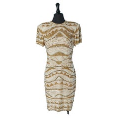 Vintage White and gold beaded cocktail dress BLACK TIE