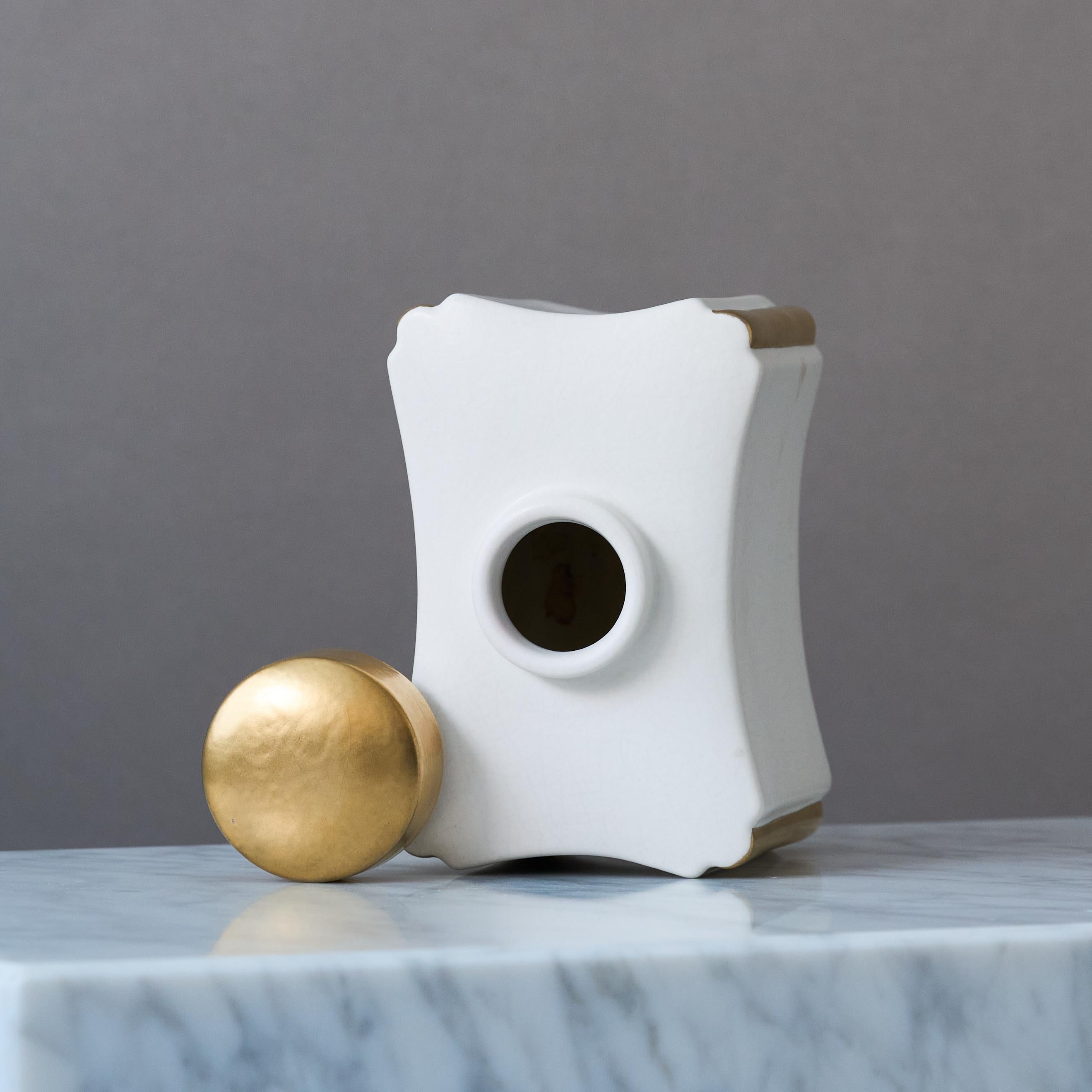 Swedish White and Gold 'Carrara' Tea Caddy by Wilhelm Kage. Gustavsberg, Sweden, 1940s For Sale