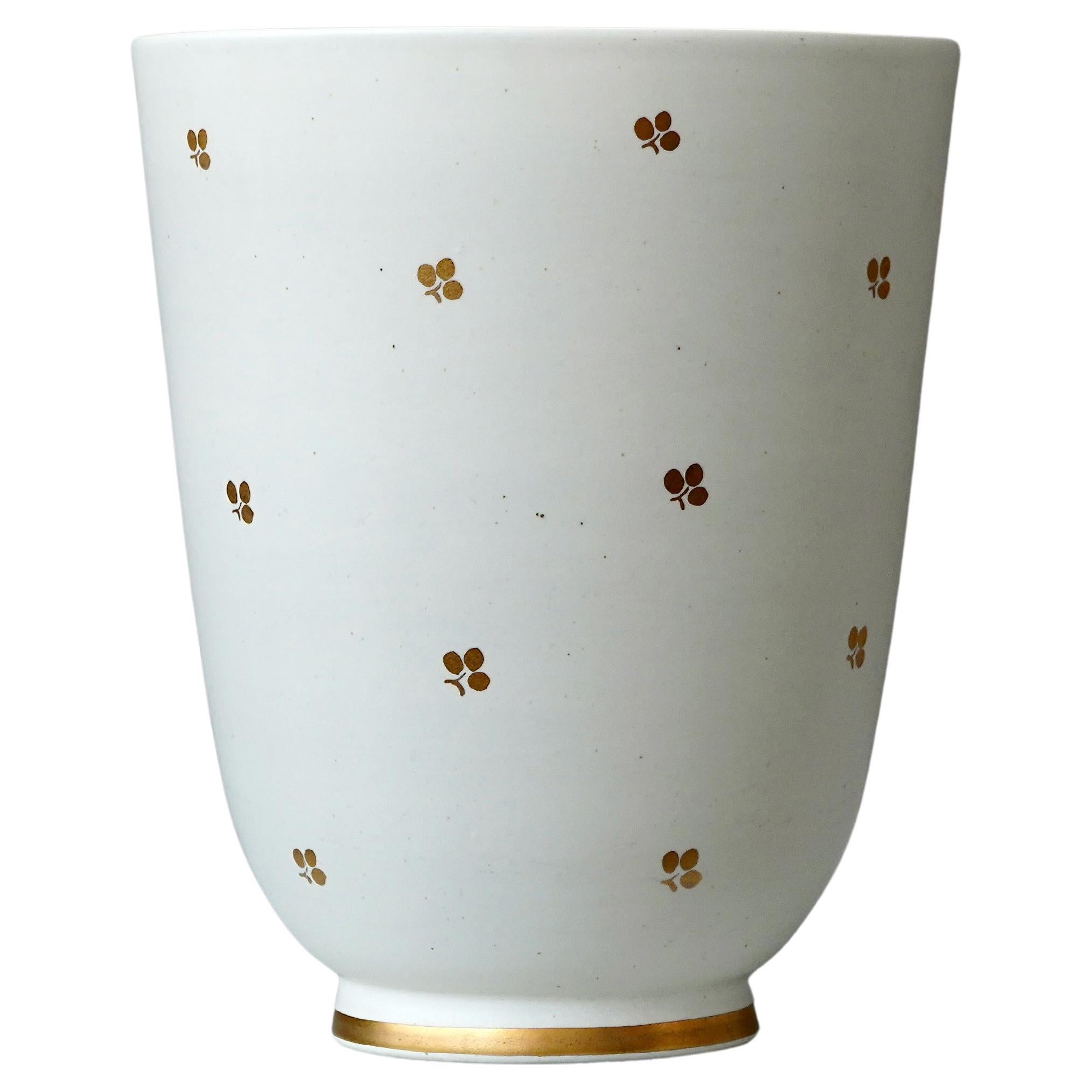 White and Gold 
Carrara
 Vase by Wilhelm Kage for Gustavsberg, Sweden, 1940s