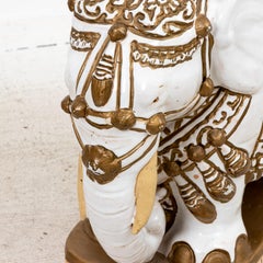 White and Gold Ceramic Elephant Garden Seat