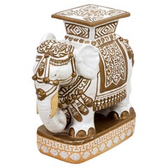 Vintage White and Gold Ceramic Elephant Garden Seat