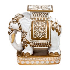 White and Gold Ceramic Elephant Garden Seat