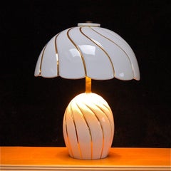 White and Gold Ceramic Table Lamp, 1980s Italy