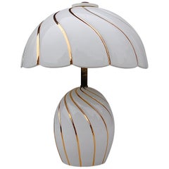 White and Gold Ceramic Table Lamp, 1980s Italy