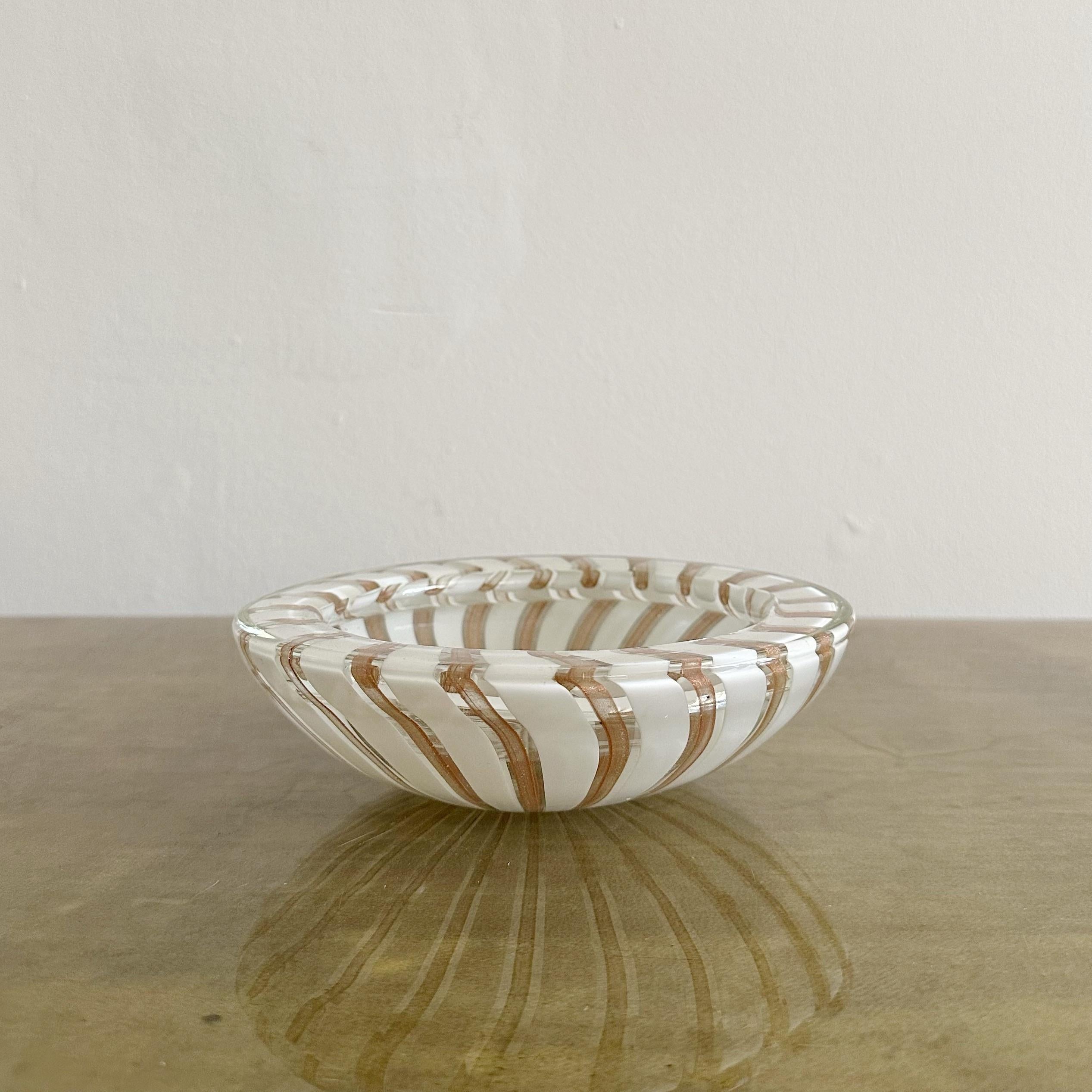 Mid-Century Modern White and Gold Fleck Round Murano Catchall, 1980s
