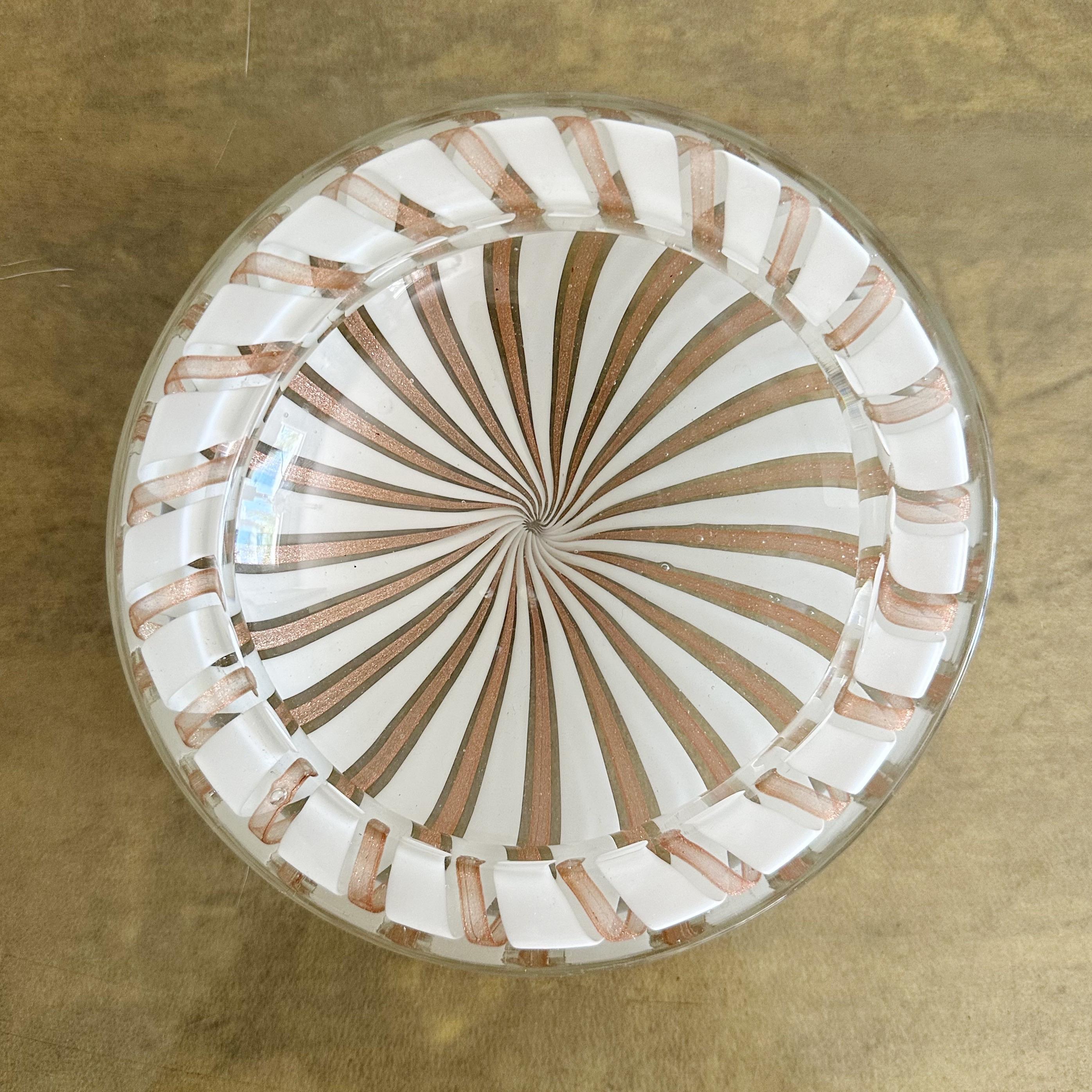 Italian White and Gold Fleck Round Murano Catchall, 1980s