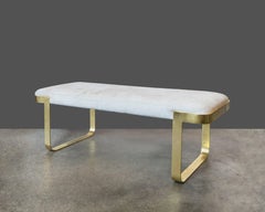 White and Gold Gilt Metal Bench in the Style of Milo Baughman