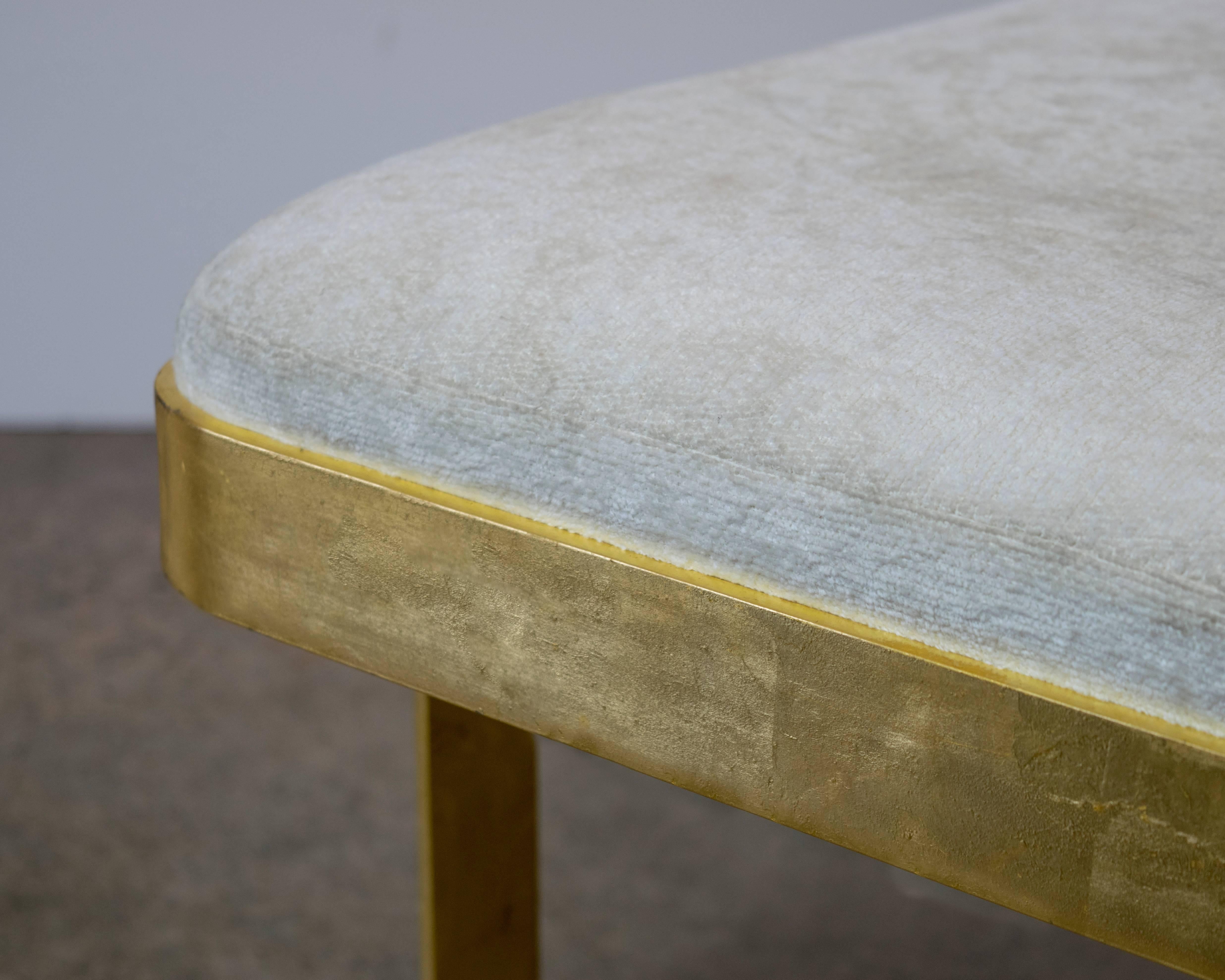 American White and Gold Gilt Metal Bench in the Style of Milo Baughman For Sale