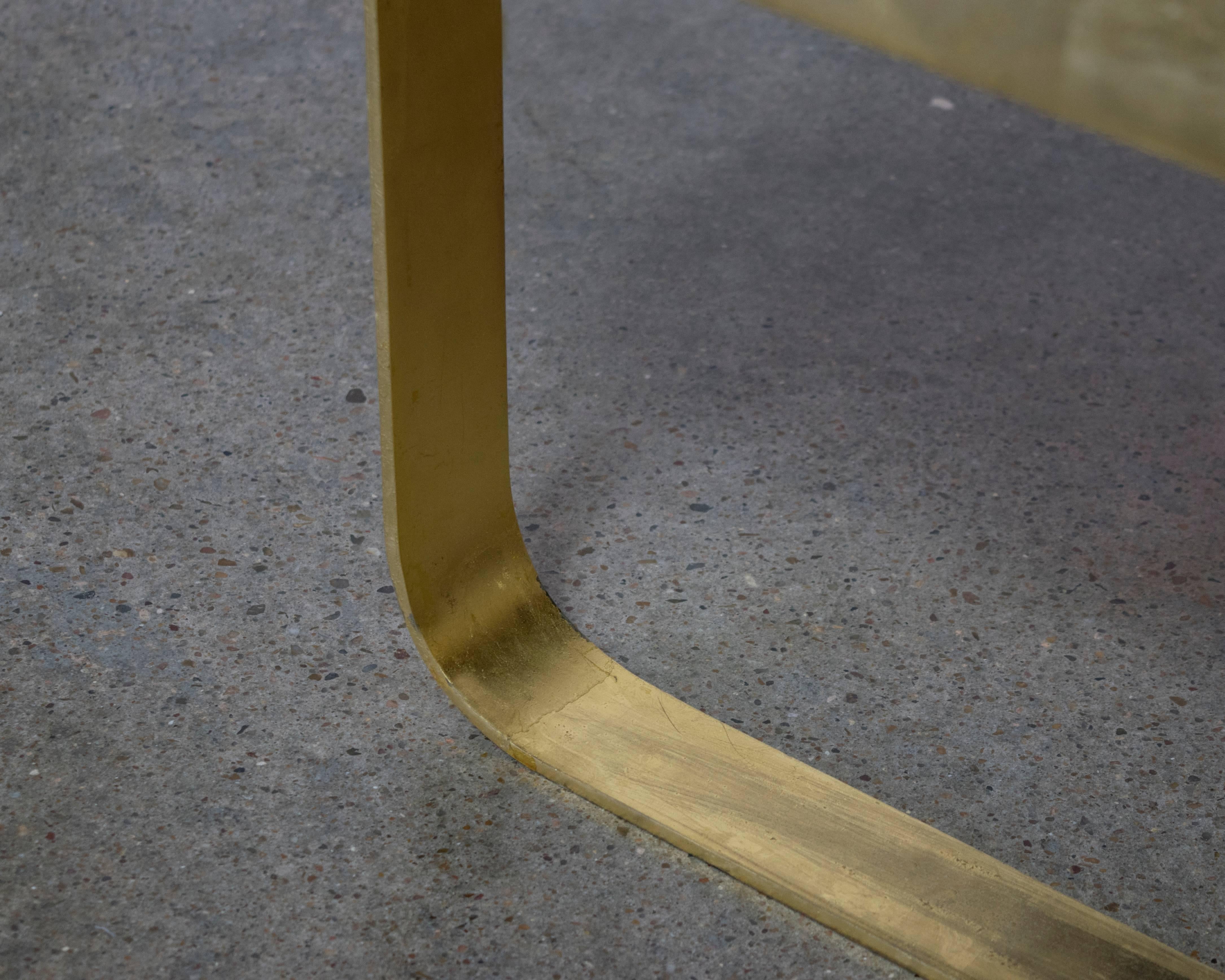 White and Gold Gilt Metal Bench in the Style of Milo Baughman In Good Condition For Sale In Houston, TX