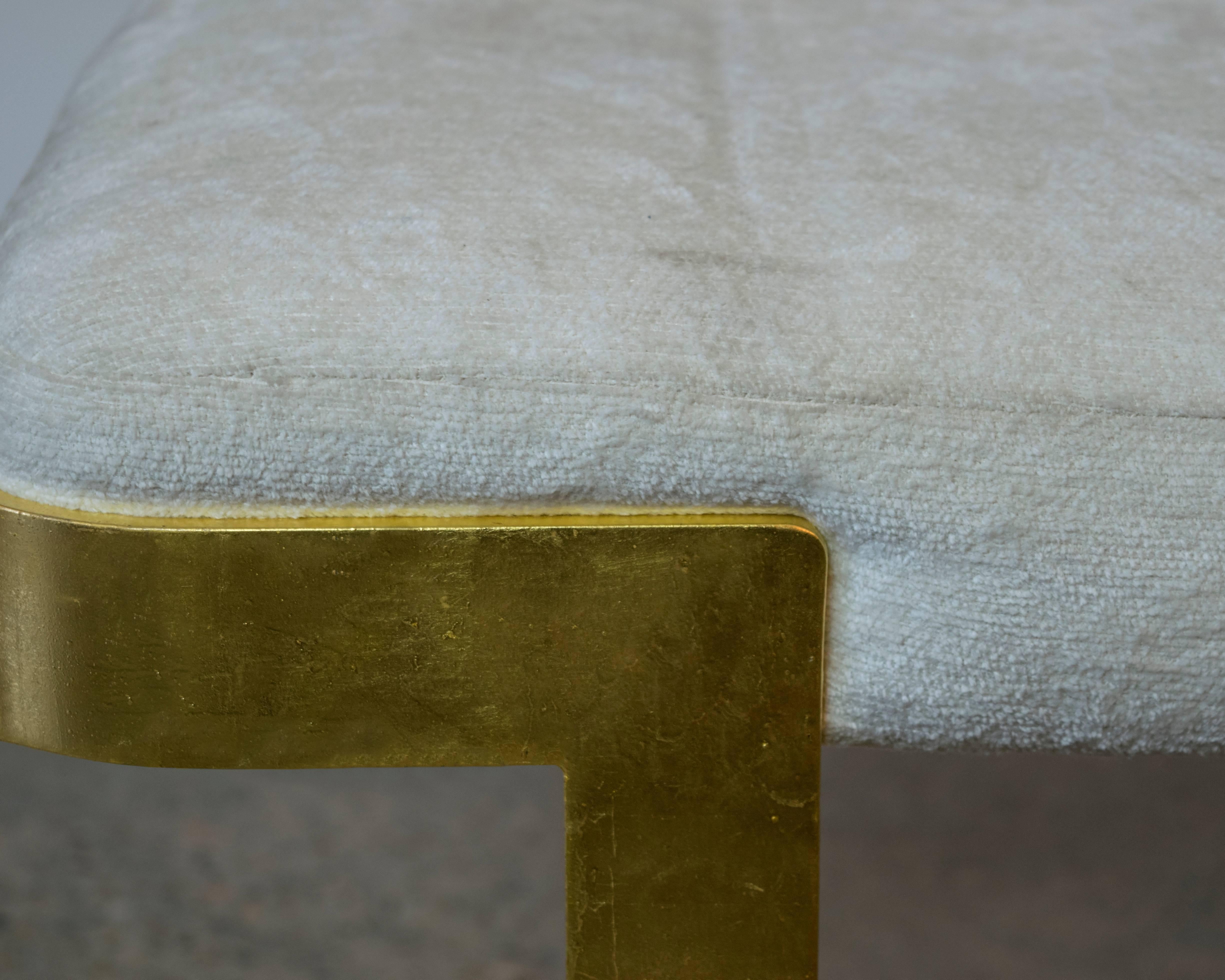 Late 20th Century White and Gold Gilt Metal Bench in the Style of Milo Baughman For Sale