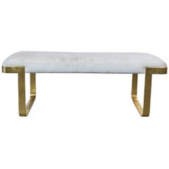 White and Gold Gilt Metal Bench in the Style of Milo Baughman