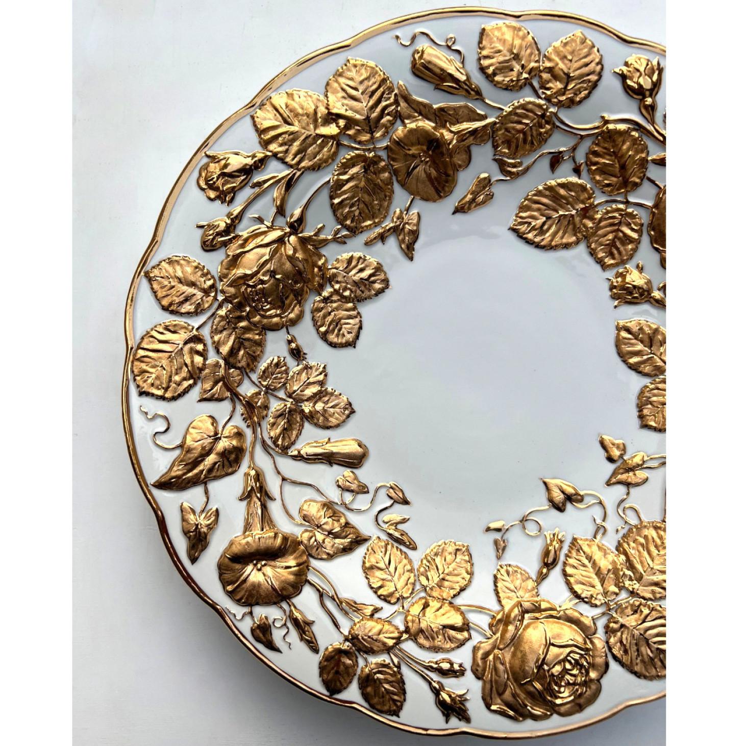 White and Gold Gilted Porcelain Plate by Meissen, Germany, 1950s For Sale 4