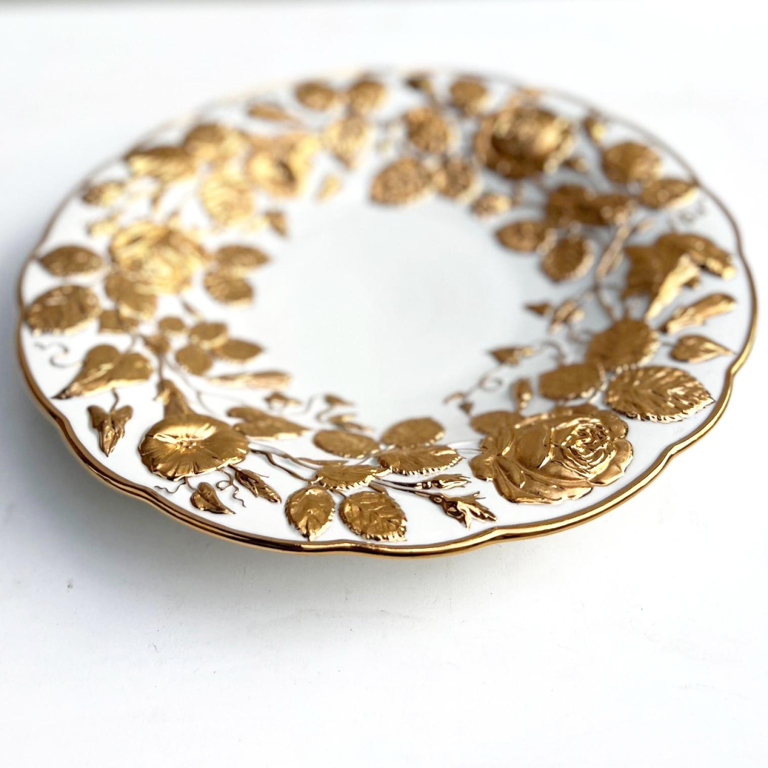 White and Gold Gilted Porcelain Plate by Meissen, Germany, 1950s For Sale 6
