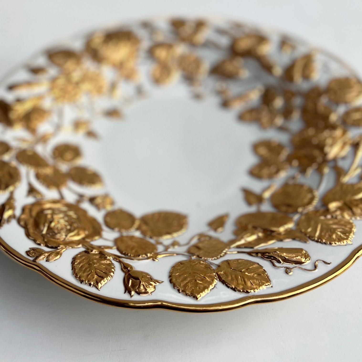 Mid-20th Century White and Gold Gilted Porcelain Plate by Meissen, Germany, 1950s For Sale
