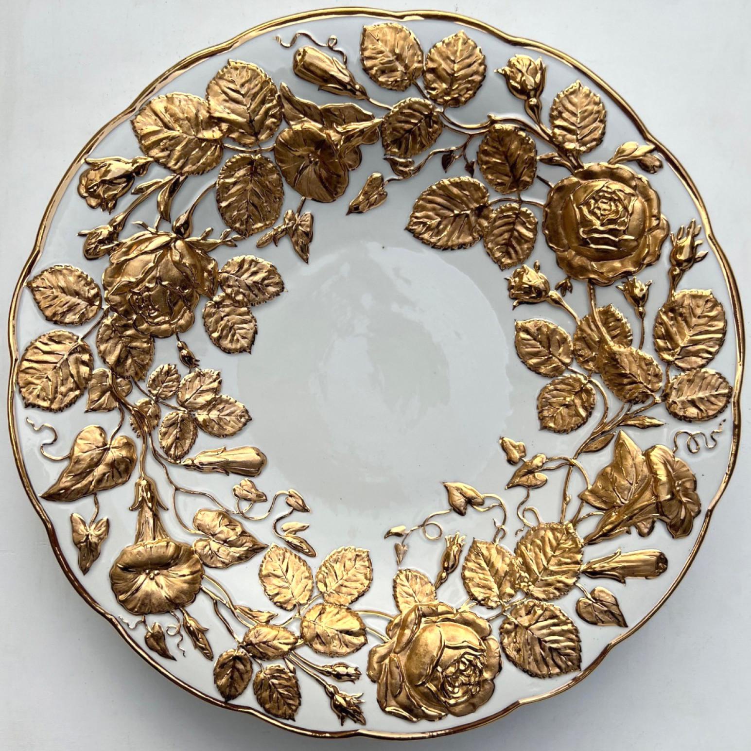 White and Gold Gilted Porcelain Plate by Meissen, Germany, 1950s For Sale 1