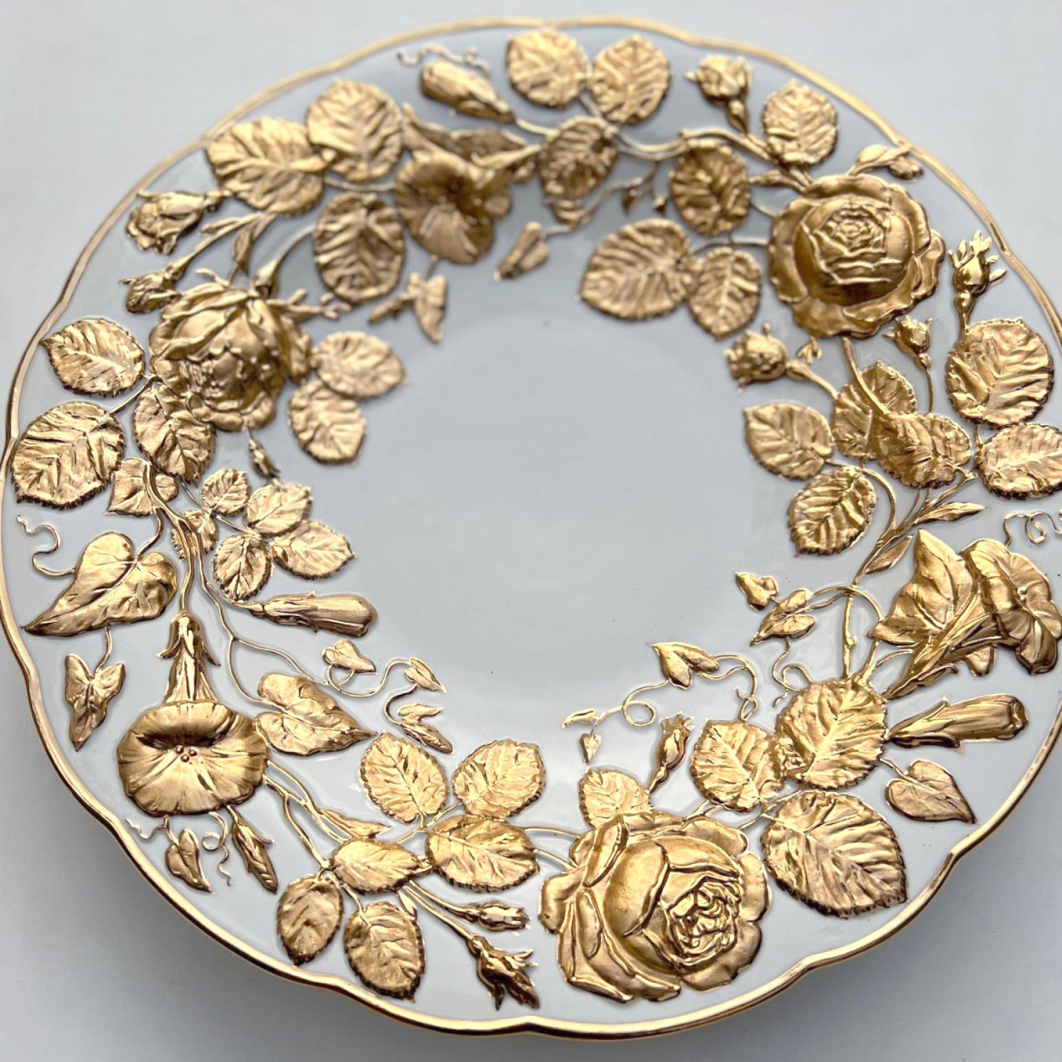 White and Gold Gilted Porcelain Plate by Meissen, Germany, 1950s For Sale 2