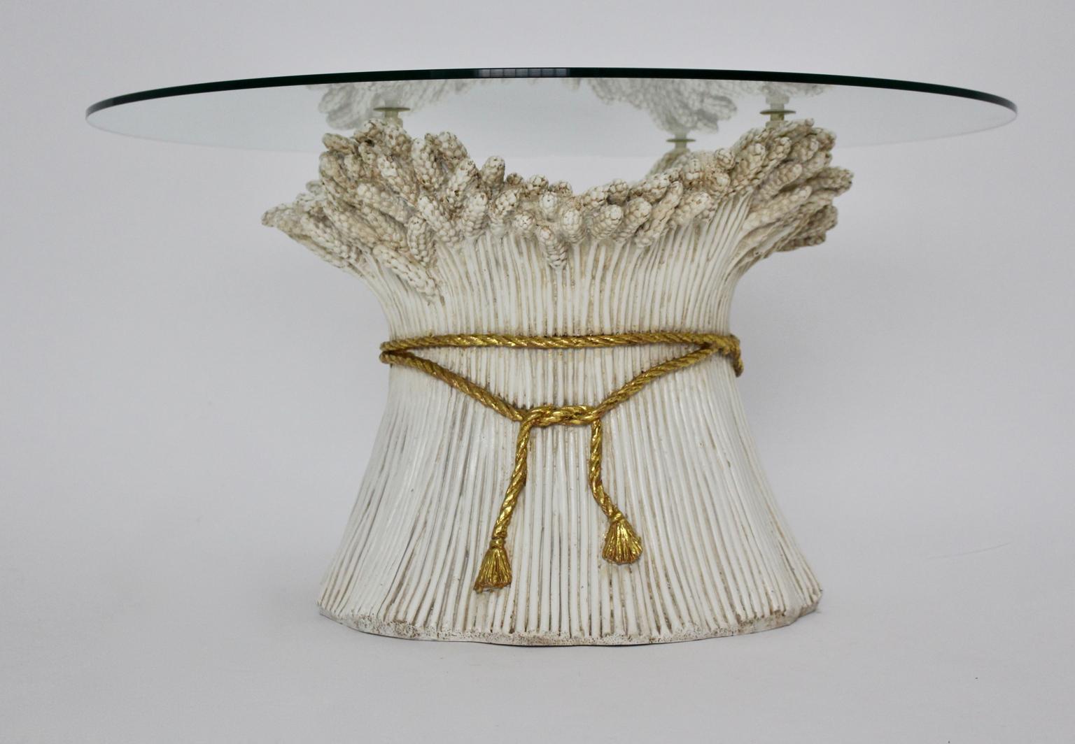 White and Gold Hollywood Regency Sheaf of Wheat Coffee Table, 1970s, Italy For Sale 8